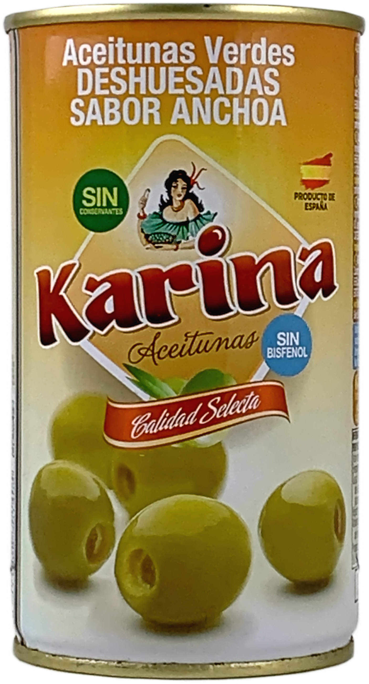 Karina Grüne Manzanilla-Oliven ohne Stein, Dose, 150g Abtropfgewicht