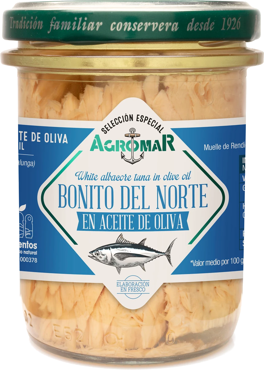 Agromar Bonito del Norte (Weißer Thunfisch in Olivenöl) 190g, im Glas